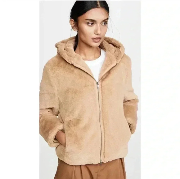 Vince Faux Fur Zip Hoodie - extra small, Sand Dollar - Picture 2 of 12